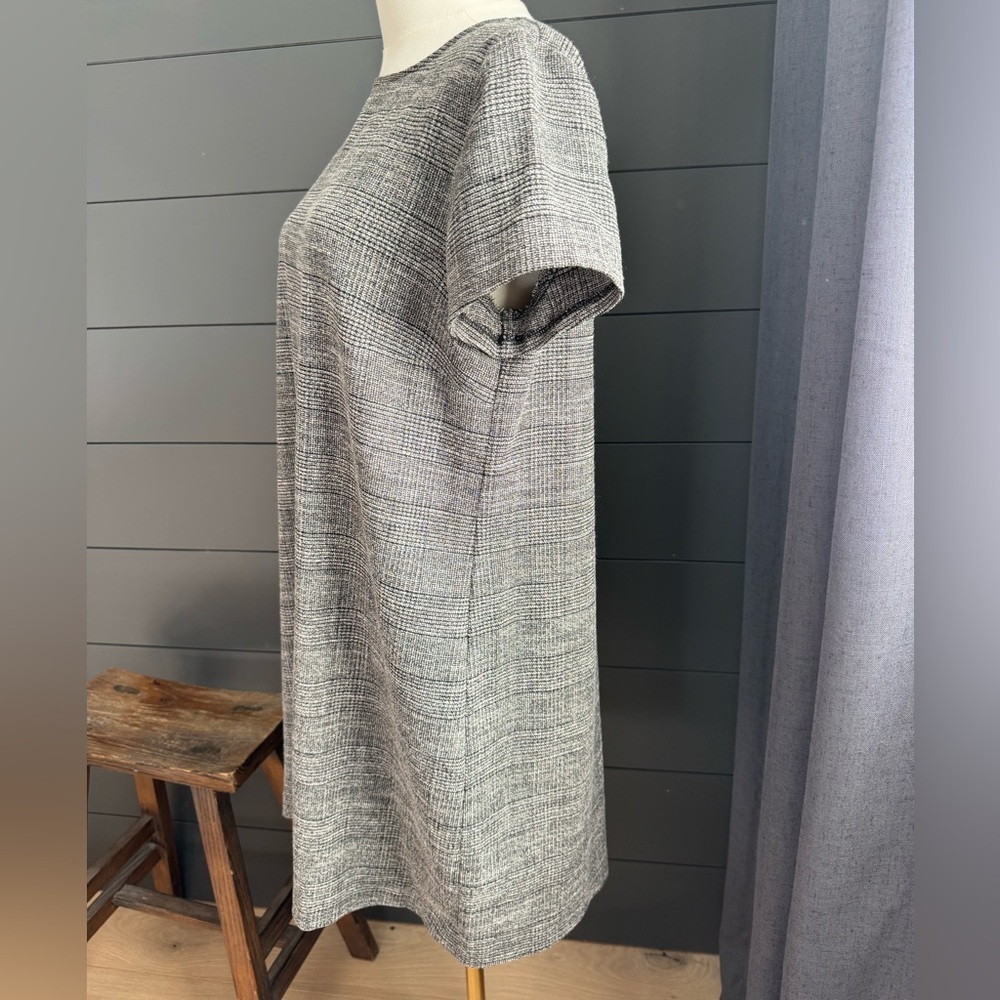 Zara Gray and Black Plaid Shift Women Short Sleeve Mini Dress Pull-on Classic - Picture 4 of 7